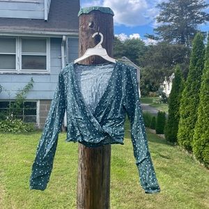 brandy melville green floral wrap top